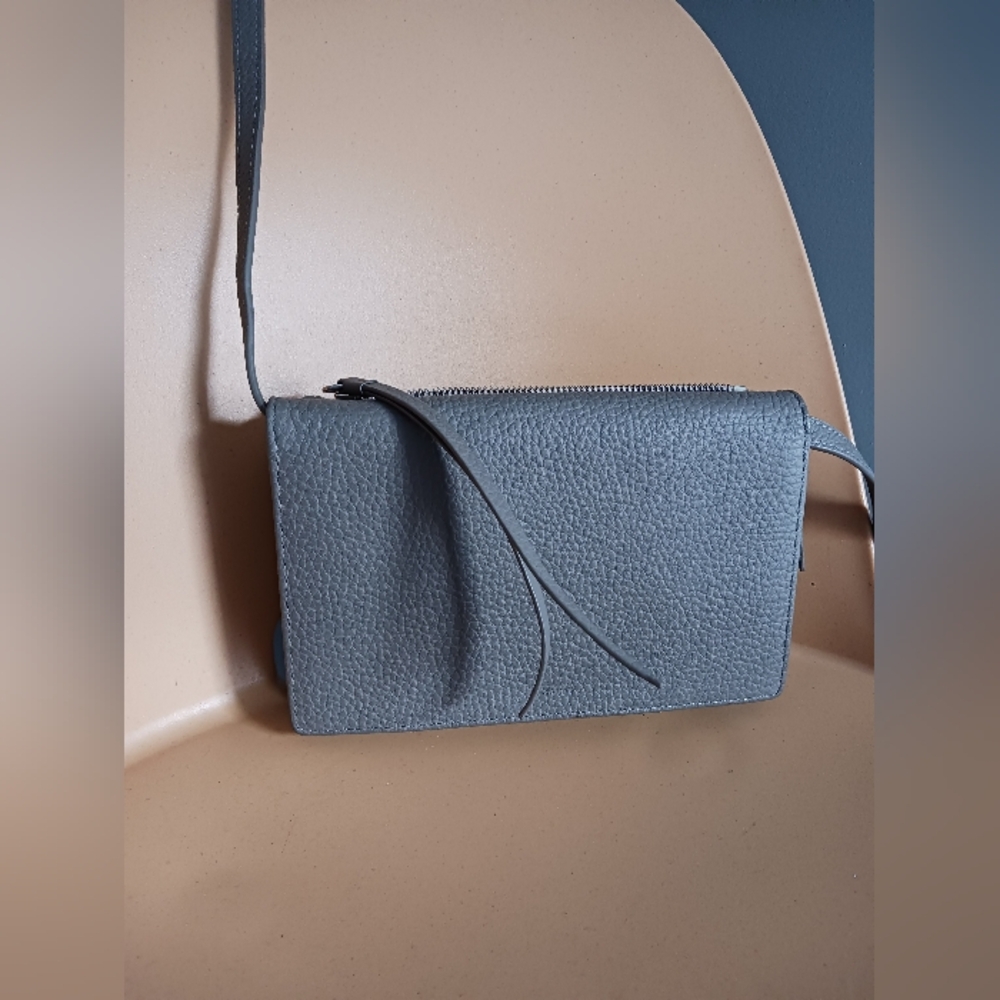 All Saints  Gray Leather Wallet, Orginizer Crossbody Bag